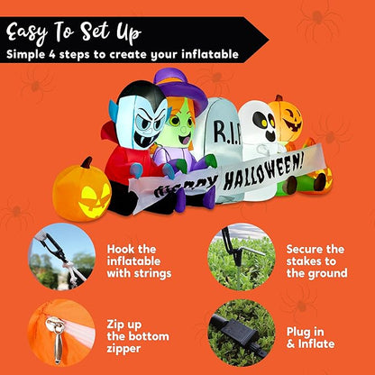 Joiedomi 8 FT Long Inflatable Halloween Decor Outdoor, Halloween Blow Up Decorations Inflatable Pumpkin Ghost Vampire Witch Tombstone with LEDs for Yard Decorations