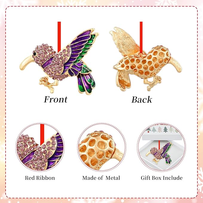 PETCEE Bird Ornaments for Christmas Tree - Purple Hummingbird Christmas Ornaments Christmas Tree Home Decor Hummingbird KeepsakeGifts for Women Friend Mother Wife Co Worker Daughter