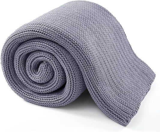 Knitted Weighted Blanket(Light Grey 60"x80" 15lbs),Home Décor Cooling Throw Blanket for Hot Sleepers,Hand Made Chunky Knit Heavy Blanket for Adults Use on Queen/King Size Bed