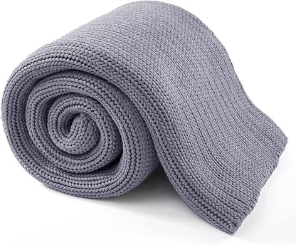 Knitted Weighted Blanket(Light Grey 50"x60" 7lbs),Home Décor Cooling Throw Blanket for Hot Sleepers,Hand Made Chunky Knit Heavy Blanket Use on Twin Size Bed