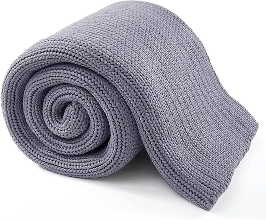 Knitted Weighted Blanket(Light Grey 50"x60" 10lbs),Home Décor Cooling Throw Blanket for Hot Sleepers,Hand Made Chunky Knit Heavy Blanket or Adults Use on Twin Size Bed