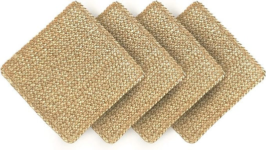 Square Woven Placemats Set of 4 Straw Table Placemat Extra Wide Braided Rattan Place Mats for Square Plates Farmhouse Placemat Wipeable Wicker Outdoor Placemats for Patio Table 13.4''