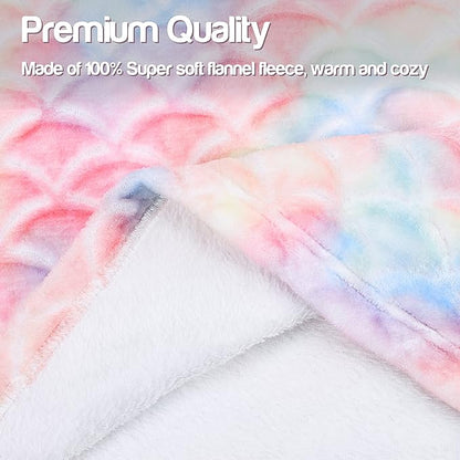 Catalonia Kids Mermaid Tail Blanket, Super Soft Plush Flannel Sleeping Snuggle Blanket for Girls, Cotton Candy, Fish Scale Pattern, Mermaid Gifts for Girls Birthday
