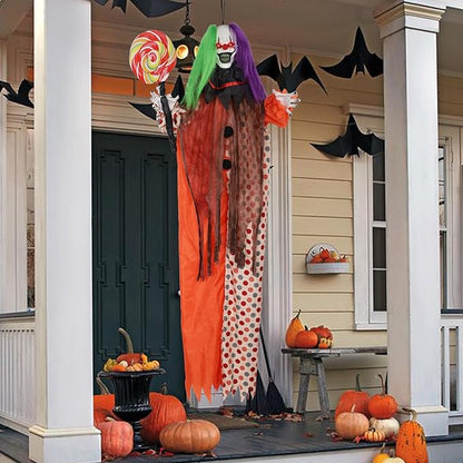 Prsildan Halloween Hanging Clown Decorations Outdoor Scary Animated Clown Halloween Props with Creepy Sound, Motion Activated, Red Light Up Eyes for Indoor Outside Yard Holiday Décor