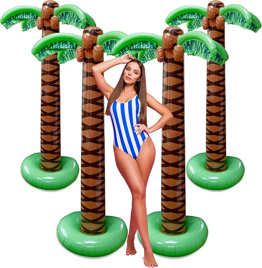 Giant Inflatable Palm Tree 6 Foot - 4PK - Beach Party Decorations for Summer Luau Themed Pool Party, Tropical Hawaiian Blow Up Palm Tree Favors - Poolside Ambiance, Easy Inflation