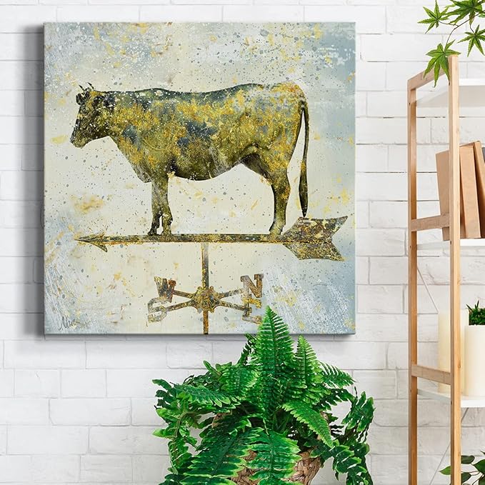 Abstract Wall Art Animals Poster for Bedroom and Living Room,Americana Cow Wall Art, Ready to Hang, 24'' x 24''