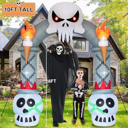 10FT Halloween Decorations Outdoor Inflatable Archway Skeleton Halloween Blow up Yard Decorations with Flashing LED Lights Inflatable Haunted House Lawn Outside Halloween Decorations