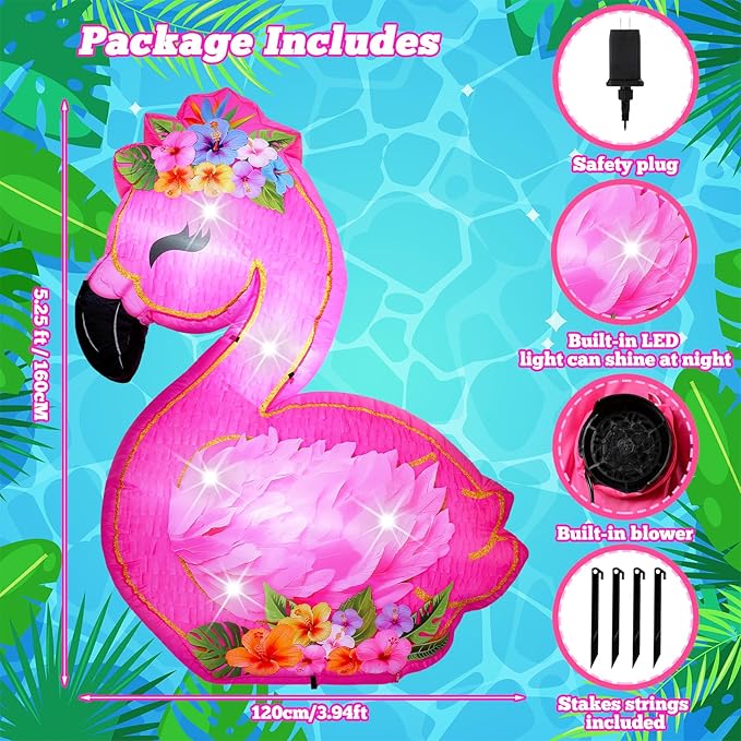 VIHOSE 5.5 ft Inflatable Flamingo Outdoor Decoration Built-in LED Lights Blow up Pink Flamingo for Summer Yard Garden Birthday Luau Beach Party