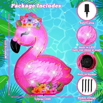 VIHOSE 5.5 ft Inflatable Flamingo Outdoor Decoration Built-in LED Lights Blow up Pink Flamingo for Summer Yard Garden Birthday Luau Beach Party