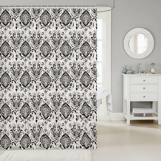 Feelyou Damask Pattern Shower Curtain 72"x72" Kids Vintage Floral Bathroom Shower Curtain Set for Boys Girls Teens Black White Luxury Bath Curtain Baroque Style Bathroom Accessories