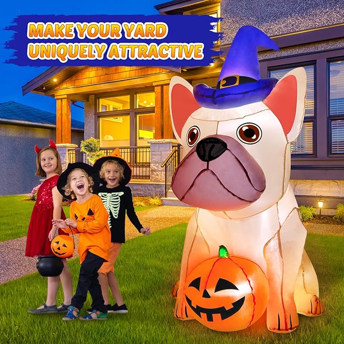5Ft Halloween Inflatables Decorations Build-in Bright LEDs Blow Up Yard Pumpkin with Witch Hat Halloween Decorations Outdoor Clearance Decor for Holiday Party Indoor Garden Lawn Home