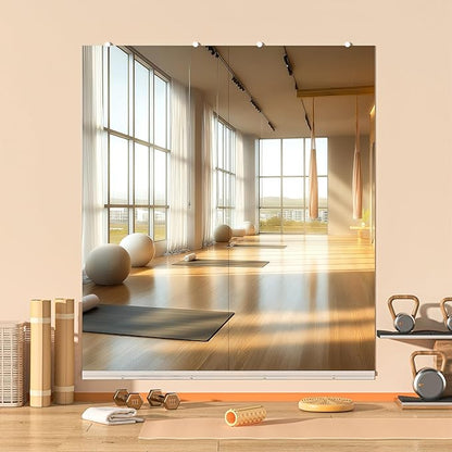 Hasipu Home Gym Mirror, 71"x32" Each, 2-Pack Frameless Wall Mounted Mirrors with Glass Clamps & Aluminum Rail, Large Body Mirror for Home Gym, Yoga Studio, Bedroom, Silver Tempered Glass