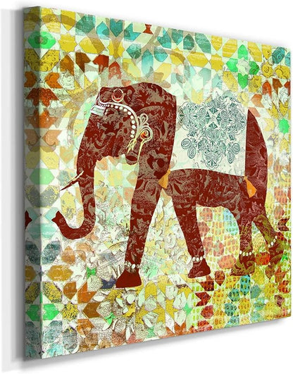 Cute Animals Artwork Abstract Colorful Painting Wall Art on Canvas, Bali Elephant Wall Art, Ready to Hang, 10'' x 10''