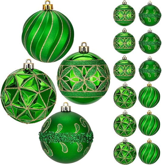 12pcs Green Christmas Ornaments Balls 3.14 inch Glitter Hanging Christmas Tree Ornaments Set for Christmas Decorations Hand Painted Shatterproof Christmas Baubles for Xmas Holiday Party Decor