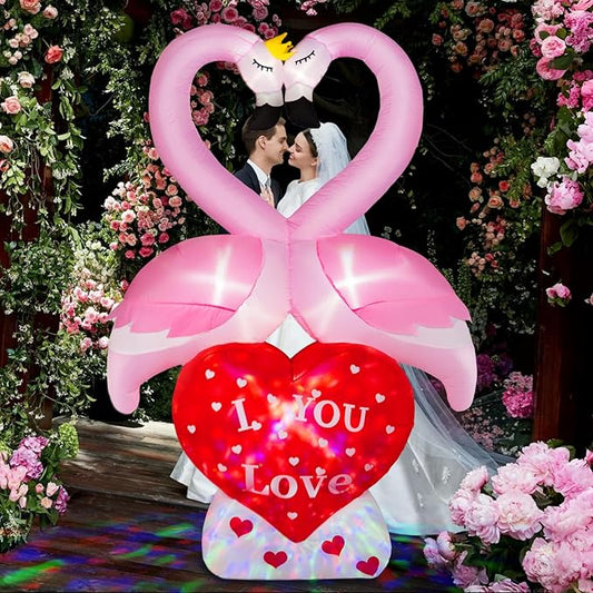 6FT Valentines Day Inflatables Couple's Swan with Love Heart, LED Lighted Valentines Blow up Yard Decorations, Romantic Valentines Day Decor for Party Anniversary Wedding Propose Garden Lawn