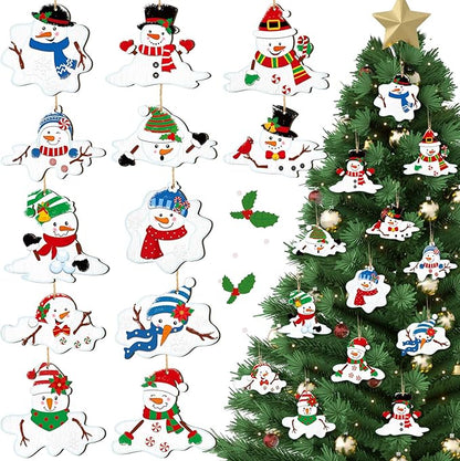 Suzile 36 Pcs Christmas Wooden Ornaments Melting Snowman Style Hanging Decor Cartoon Christmas Tree Hanging Decoration Melting Snowman Pattern for Xmas Home Winter Party