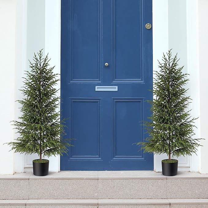 2 Pcs Artificial Norfolk Pine Tree - 4ft (48") Faux Christmas Tree Fake Potted Plants for Indoor Outdoor Home Front Porch Christmas Decor