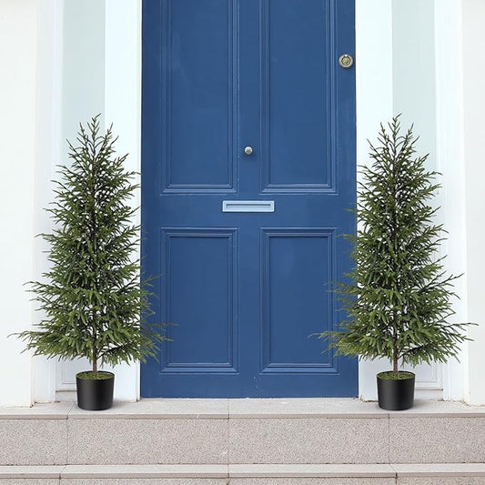 2 Pcs Artificial Norfolk Pine Tree - 4ft (48") Faux Christmas Tree Fake Potted Plants for Indoor Outdoor Home Front Porch Christmas Decor