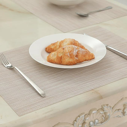 Leetaltree Beige White Placemats Set of 12 - Heat Resistant Non-Slip Place mats for Dining Table, Washable Durable PVC Vinyl Woven Table Mats（Beige White, 12）