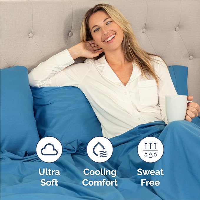 CGK Linens Full 6 Piece Sheet Set - Cooling Sheets for Hot Sleepers - Hotel Luxury Bedding Set w/ 8-16 Inch Deep Pockets - 1 Flat & 1 Fitted & 4 Pillowcases - Soft, Comfy & Wrinkle Free - Denim Blue
