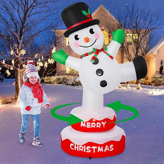 6FT Christmas Inflatables Snowman Outdoor Decorations, Rotating Snowman Stands on Donut Base Christmas Blow Up Yard Decoration Built-in LEDs Snowman Inflatable for Xmas Party Garden Lawn Decor