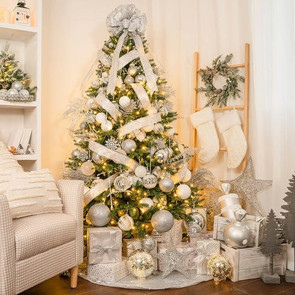 6pcs 3.94" Christmas Ball Ornaments Glitter Shatterproof Christmas Tree Ornaments Sequin Xmas Hanging Balls Decorations for Wedding Party Holiday (White, 6pc-10cm)