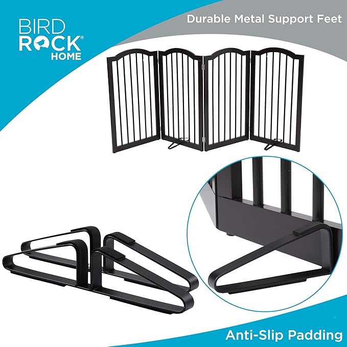 INTERNET'S BEST Arched Top Dog Gate with Support Feet | 4 Panel, 36" H Wooden Pet Barrier for Dogs or Cats | Freestanding Folding Gates for Doorways, Hallways, Stairs| Portable, Extra Wide | Espresso