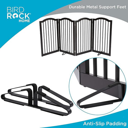 INTERNET'S BEST Arched Top Dog Gate with Support Feet | 4 Panel, 36" H Wooden Pet Barrier for Dogs or Cats | Freestanding Folding Gates for Doorways, Hallways, Stairs| Portable, Extra Wide | Espresso