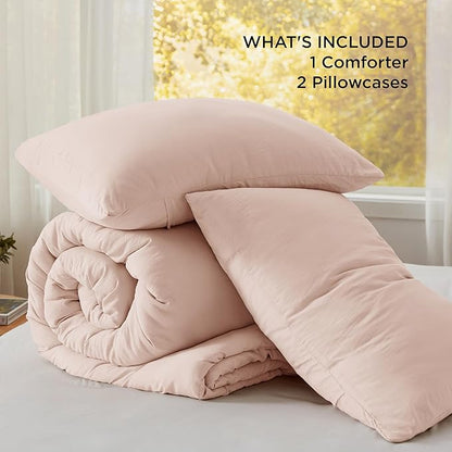Bedsure Queen Size Comforter Set, Light Pink Soft Prewashed Bedding for All Seasons, 3 Pieces GentleSoft™ Warm Down Alternative Bed Set, 1 Lightweight Comforter (90"x90") and 2 Pillowcases (20"x26")