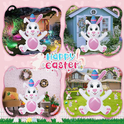 4FT Easter Inflatables Outdoor Decorations, Inflatable Bunny with Egg Built-in LED Lights Happy Easter Blow Up Yard Decorations for Spring Holiday Party Indoor Outdoor Garden Lawn Decor