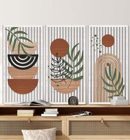 IARTTOP Large Boho Wood Wall Art Abstract Mid Century Wall Art Geometric Boho Wall Decor for Living Room Bedroom Office 16x32 Inch Set Of 3