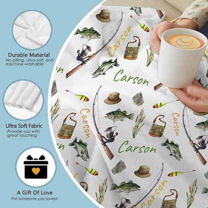 Custom Fishing Blankets and Throws,Fishing Gifts, Gifts for Fisherman,Custom Fish Blankets Fishing Gift for Man, Fish Hunter Gifts Throw Blanket, Fathers Day Fishing Gifts for Men,Teens Size-50"x60"