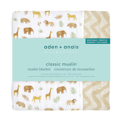 aden + anais Essentials Dream Blanket, Muslin Baby Blankets for Girls & Boys, Ideal Lightweight Newborn Nursery & Crib Blanket, Tanzania