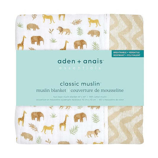aden + anais Essentials Dream Blanket, Muslin Baby Blankets for Girls & Boys, Ideal Lightweight Newborn Nursery & Crib Blanket, Tanzania