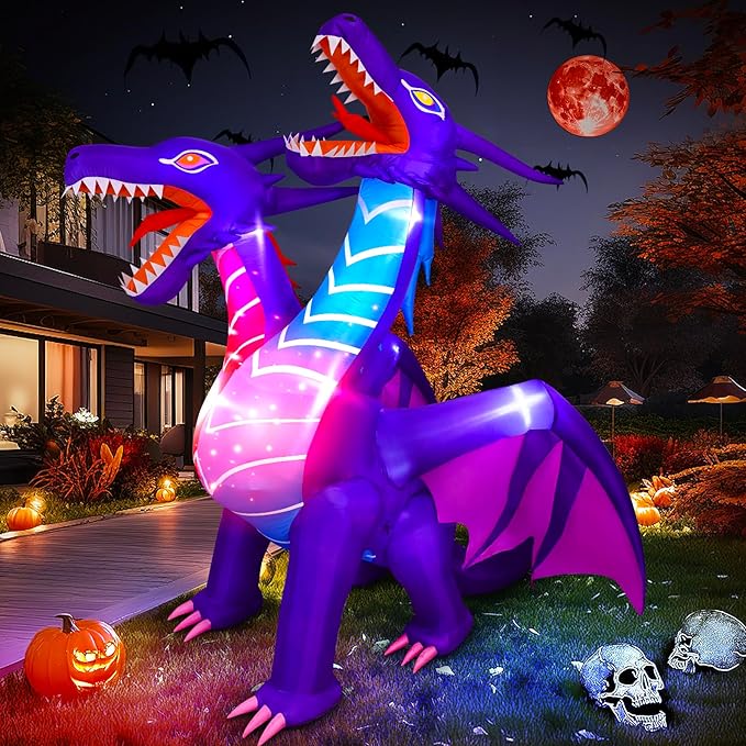 Max Fun Halloween Inflatables Dragon Decorations with LED Build-in Halloween Yard Decoration Blow Up Inflatables for Outdoor Indoor Garden Lawn (8FT-Halloween Inflatables Dragon)