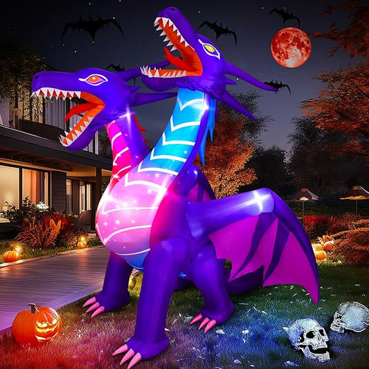 Max Fun Halloween Inflatables Dragon Decorations with LED Build-in Halloween Yard Decoration Blow Up Inflatables for Outdoor Indoor Garden Lawn (8FT-Halloween Inflatables Dragon)