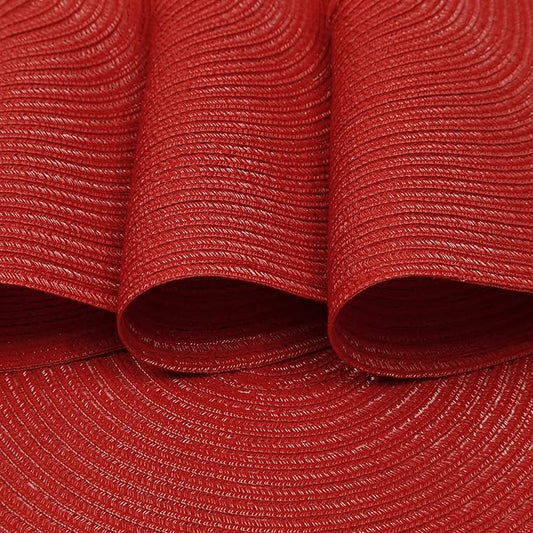 SHACOS Round Placemats Set of 6 Woven Braided Polyester 15 inch Circle Placemat for Dining Tables Kitchen Table Mats Washable for Christmas Home Wedding Party Table Decor (Red, 6)