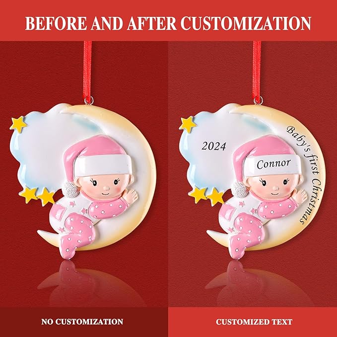 Baby Girl First Christmas Ornament - Custom Name & Date - 2024 Personalized Baby's First Christmas Ornament - Granddaughter Ornament - Keepsake