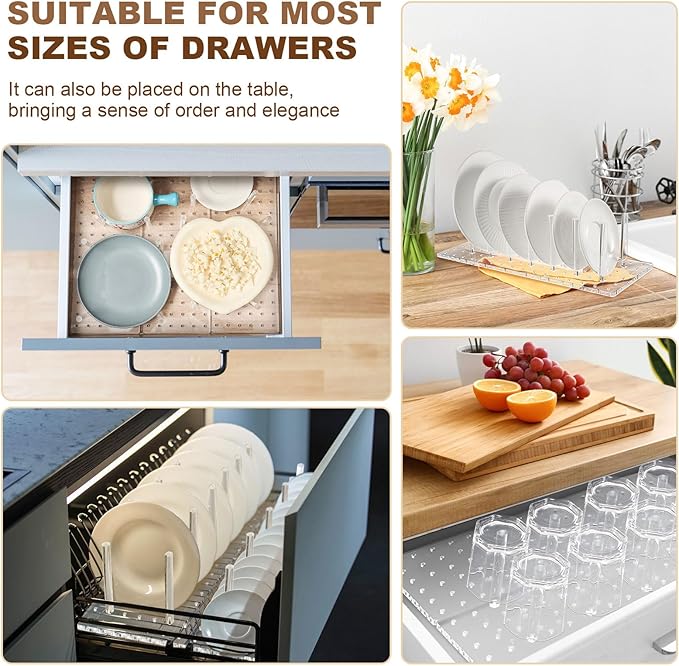 Kigley 3 Pcs Acrylic Pegboard Drawer Organizer with 32 Pegs - 16 x 5.91 in Clear Peg Board System - Drawer Organizers for Dishes, Food Containers, Cookware, Utensils - Kitchen