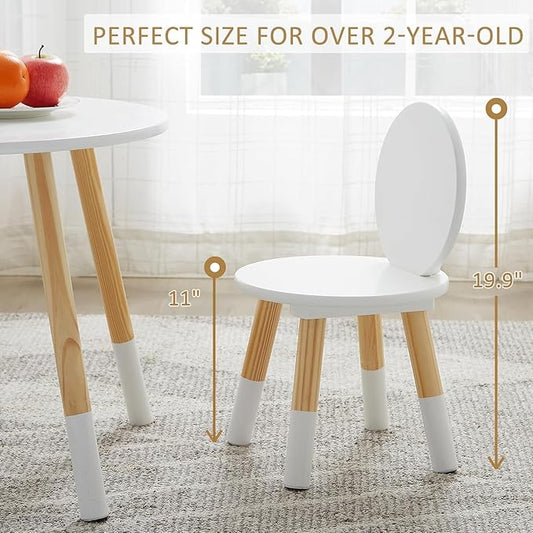 VECELO Kids Table and Chairs 3 Piece Set, Wooden Children Activity Furniture for Playroom and Classroom, Easy Assembly, White