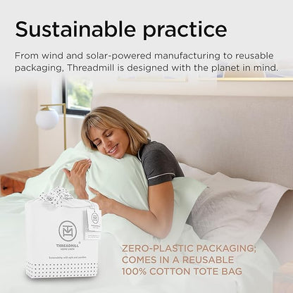 Threadmill King Size Sheets | 800 Thread Count King Bed Sheets Set for King Mattress 16” Deep Pocket | Sateen Weave, Better Than Egyptian Cotton, 4-Piece Bedding Set with Cooling Effect | Seaglass