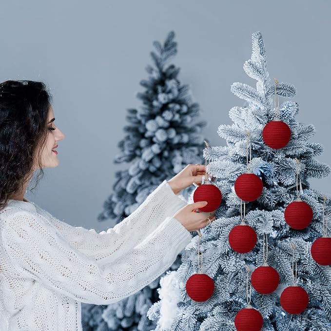 Syhood 9 Pcs 2.36 Inch Christmas Ball Ornaments Boho Farmhouse Jute Rope Hanging Balls Burlap Neutral Rustic Ornaments for Xmas Tree Holiday Wreath Garland Wedding Home(Dark Red)