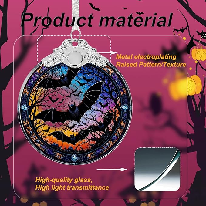 Bat Under Moonlight Halloween Christmas Tree Ornament Glass- Hanging Ornaments for Christmas Tree Decorations - Holiday Keepsake Present Exchange Idea