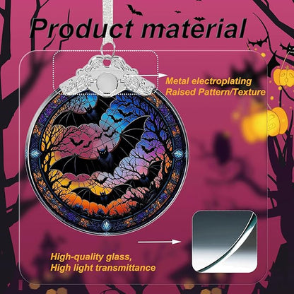 Bat Under Moonlight Halloween Christmas Tree Ornament Glass- Hanging Ornaments for Christmas Tree Decorations - Holiday Keepsake Present Exchange Idea