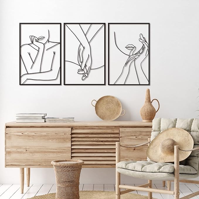 Vivegate Minimalist Female Body Single Line Metal Wall Art Decor - 18"X12" 3 Packs Women Body Abstract Minimalist Lines Wall Signs for Hanging Bedroom wall decor