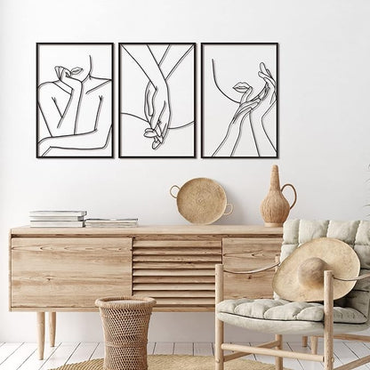 Vivegate Minimalist Female Body Single Line Metal Wall Art Decor - 18"X12" 3 Packs Women Body Abstract Minimalist Lines Wall Signs for Hanging Bedroom wall decor