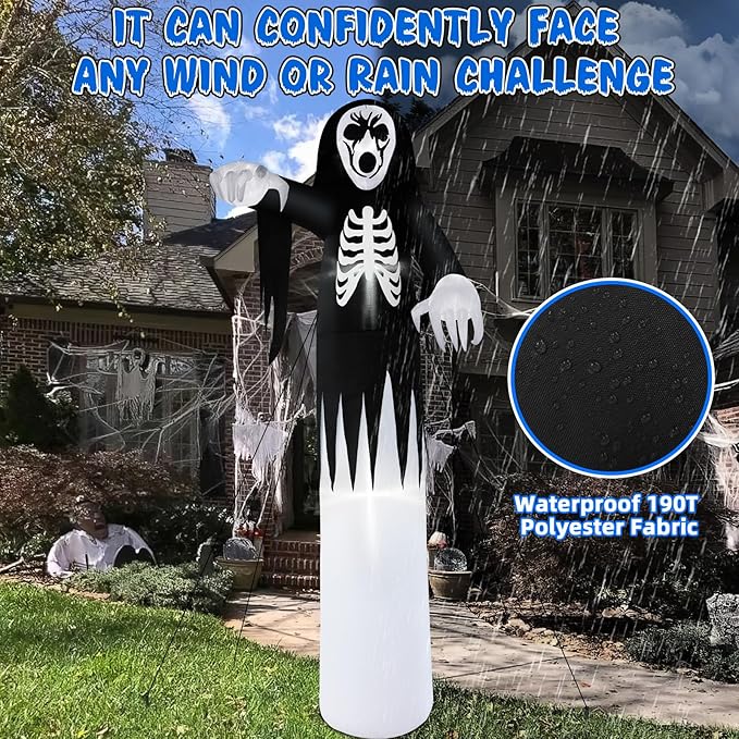 B&D 12FT Giant Halloween Inflatables Outdoor Decorations, Grim Reaper Skull Inflatable Halloween Decorations Built-in LED Lights Scary Blow Up Ghost Decorations for Holiday Party Yard Garden Lawn