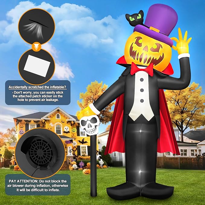 Kalolary 14FT Halloween Inflatable Pumpkin Vampire Outdoors Decoration, Blow Up Yard Decorations with Built-in LED Lights Giant Pumpkin Inflatable for Halloween Party Garden Lawn Outdoor Decor