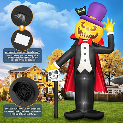 Kalolary 14FT Halloween Inflatable Pumpkin Vampire Outdoors Decoration, Blow Up Yard Decorations with Built-in LED Lights Giant Pumpkin Inflatable for Halloween Party Garden Lawn Outdoor Decor