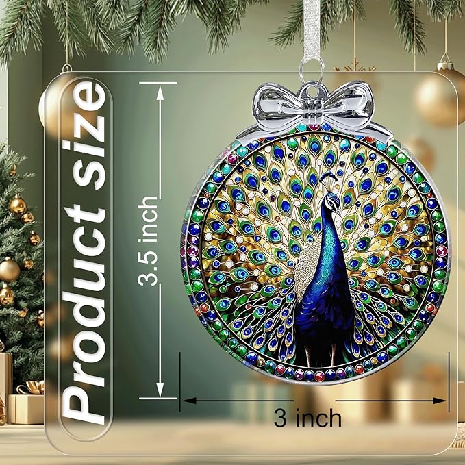 Peacock Stained Glass Christmas Ornament - Hanging Ornaments for Christmas Tree Decorations -Holiday Keepsake Present Exchange Idea